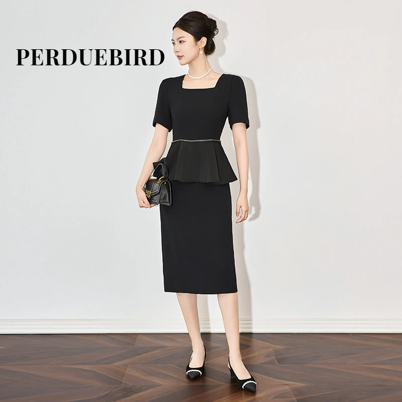 PERDUEBIRD-高品质职业通勤气质收腰显瘦法式缎面连衣裙春款