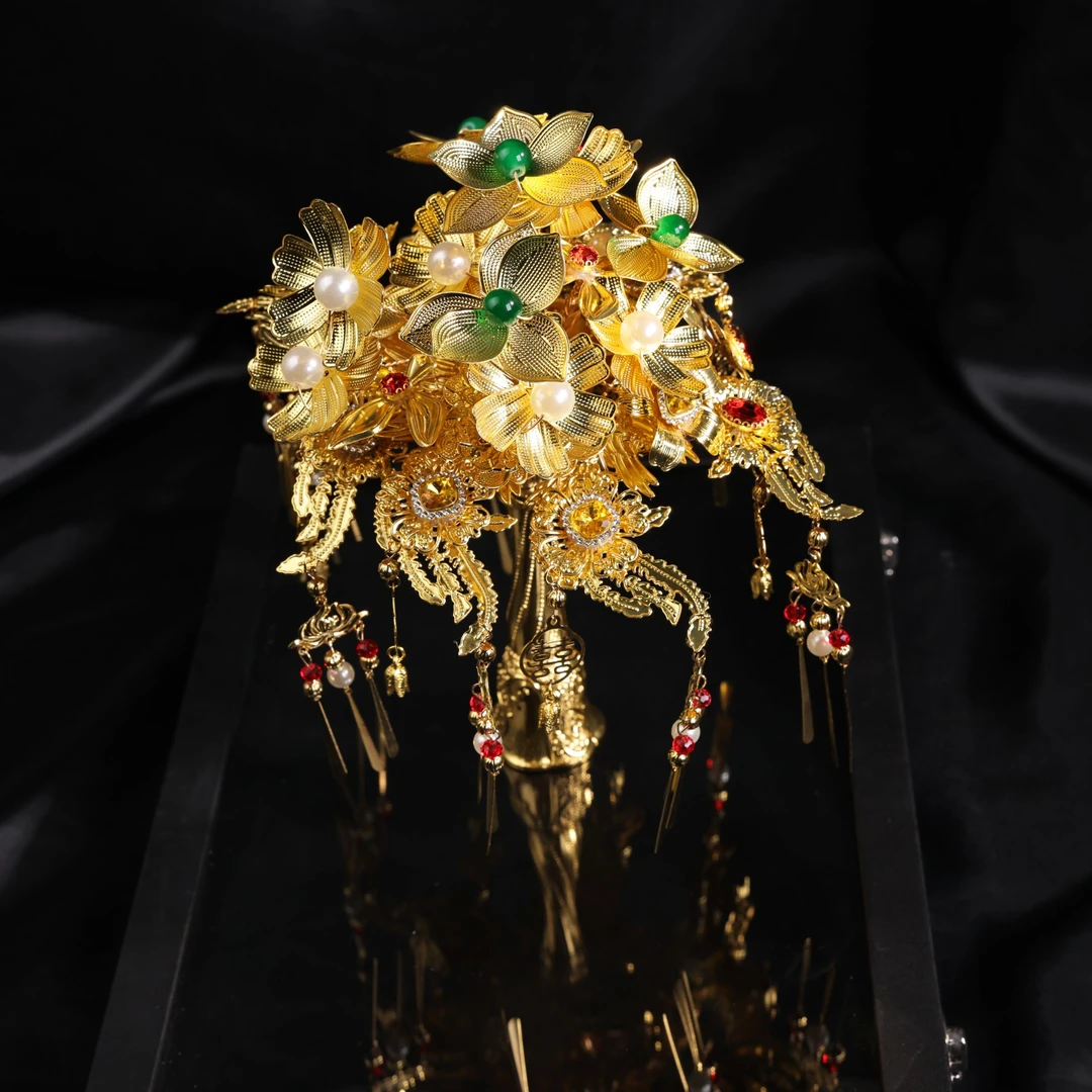 t103金绿色手捧花中式婚礼新娘配饰