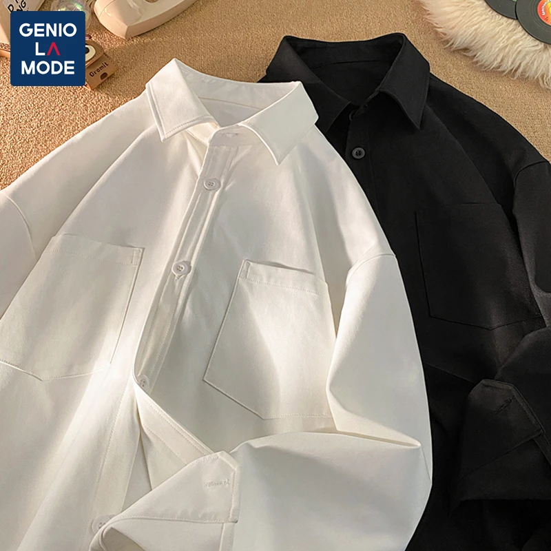 GENIO LAMODE春秋季白色衬衫男女宽松舒适少年感重磅长袖情侣衬衣