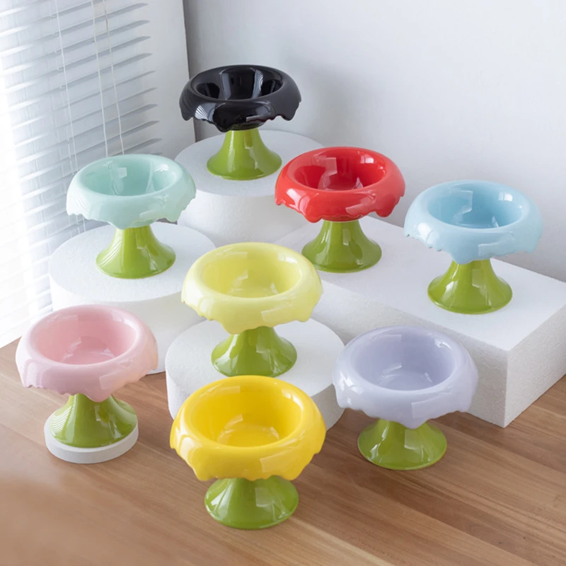 雪糕陶瓷高脚杯宠物碗狗猫碗护颈防打翻猫咪罐头盘子可爱水碗饭盆