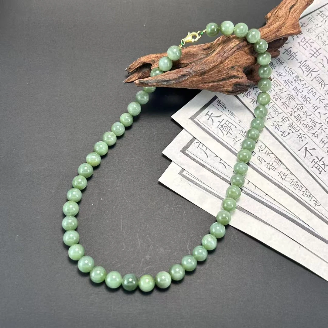 S925银和田玉(碧玉)颈饰-珠径9.5-10mm-HTY872