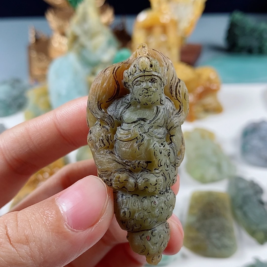 定制翡翠未镶嵌天然a货翡翠法螺黄财神