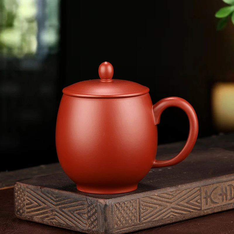 紫砂杯宜兴原矿朱泥手工龙蛋盖杯上等正宗男女士专用办公喝水茶杯