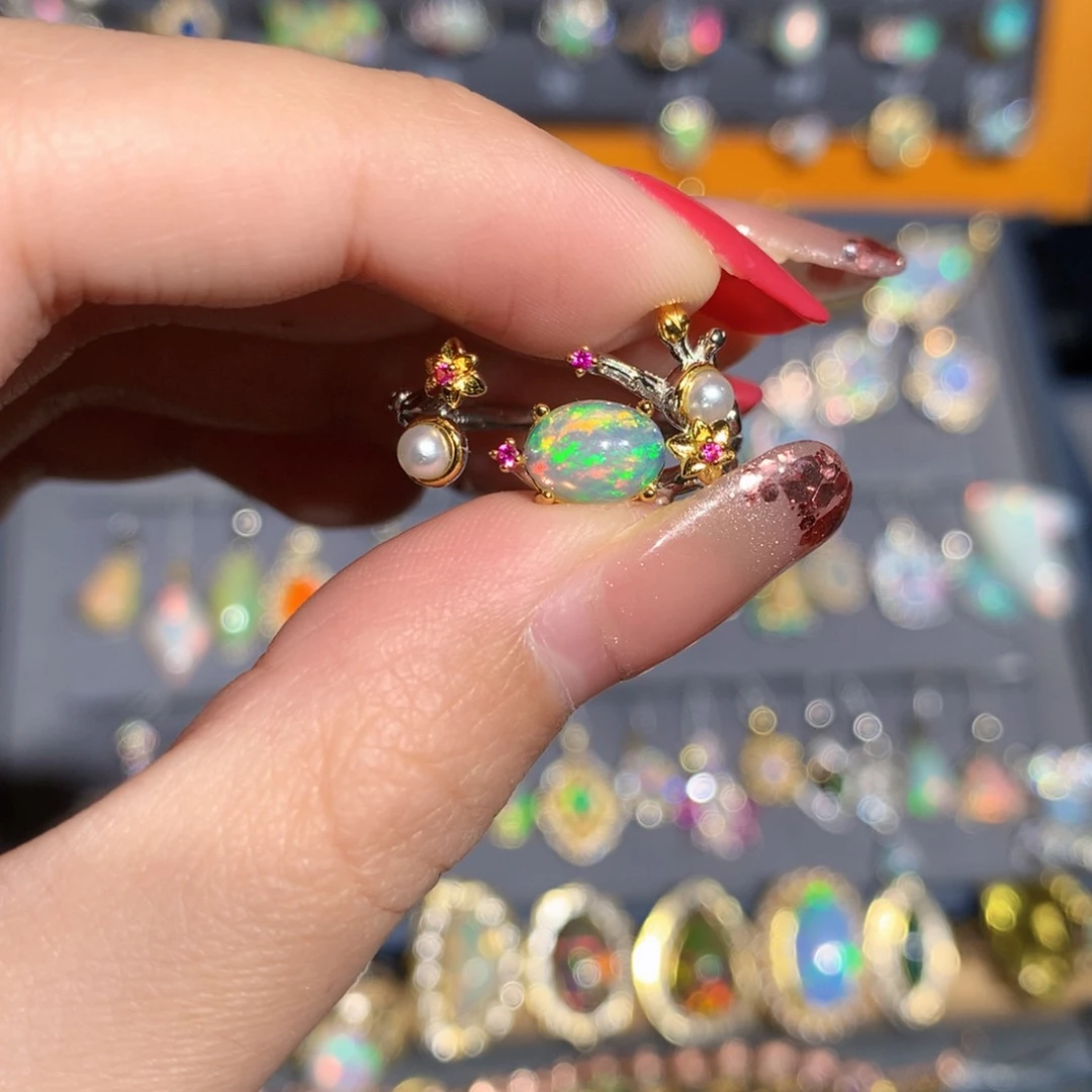 银S925镶嵌欧泊欧泊戒指y