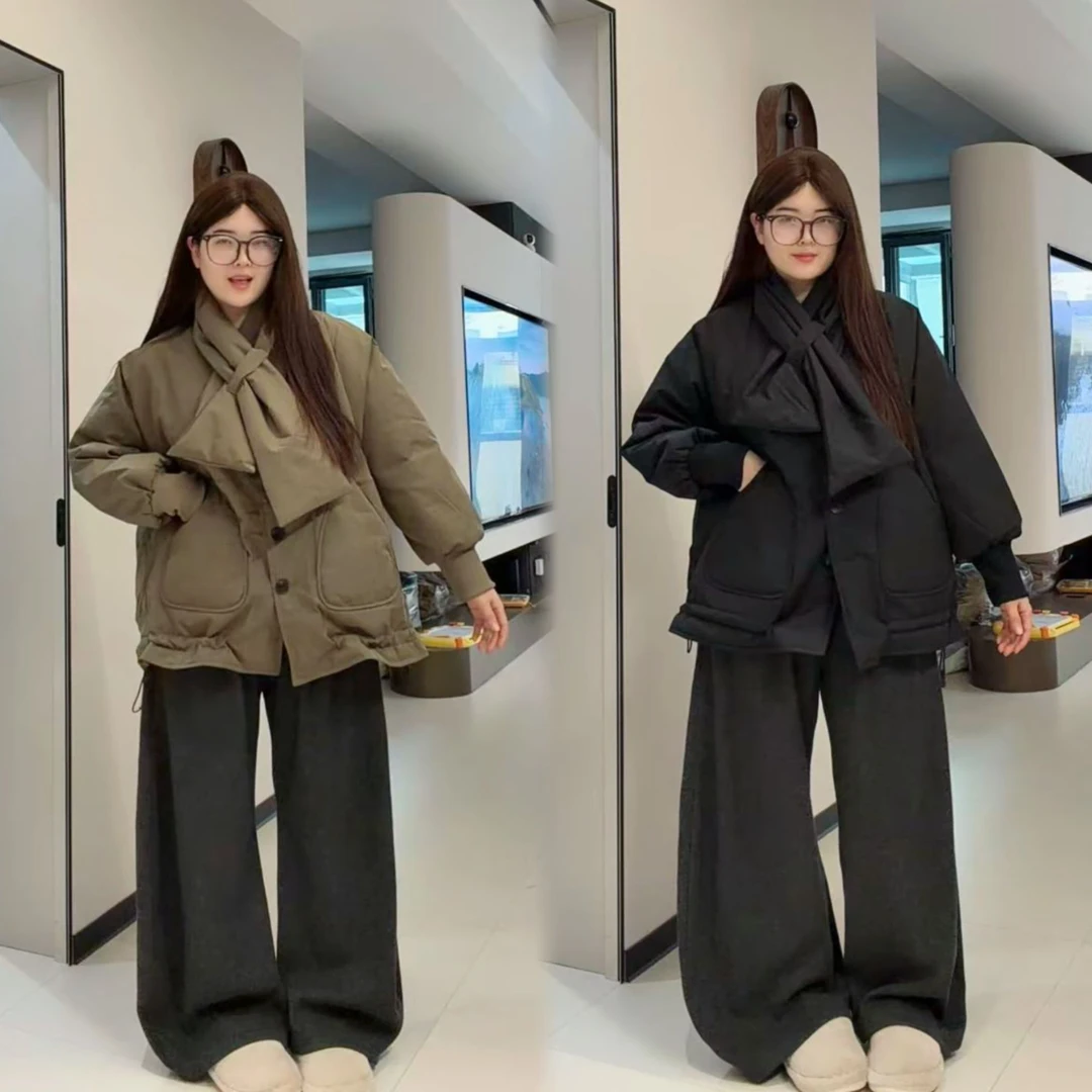 新款韩系高级感大码宽松外套休闲显瘦加绒糯米裤套装