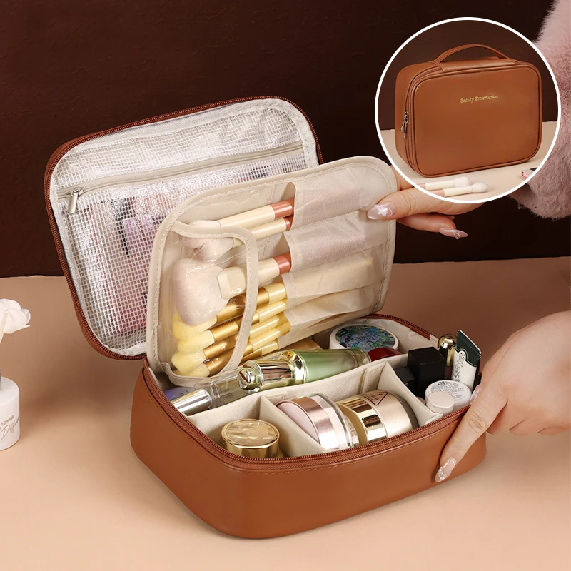 化妆包网红爆款2024大容量高级感外出随身携带化妆品分隔收纳袋盒