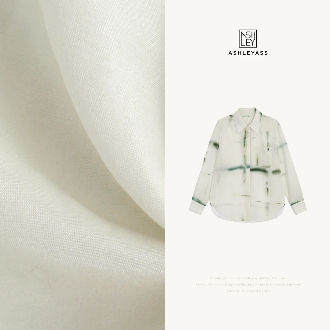 【ASHLEYASS】“青花瓷 ”丝棉直喷印花衬衫水墨晕染上衣LSS240822Y