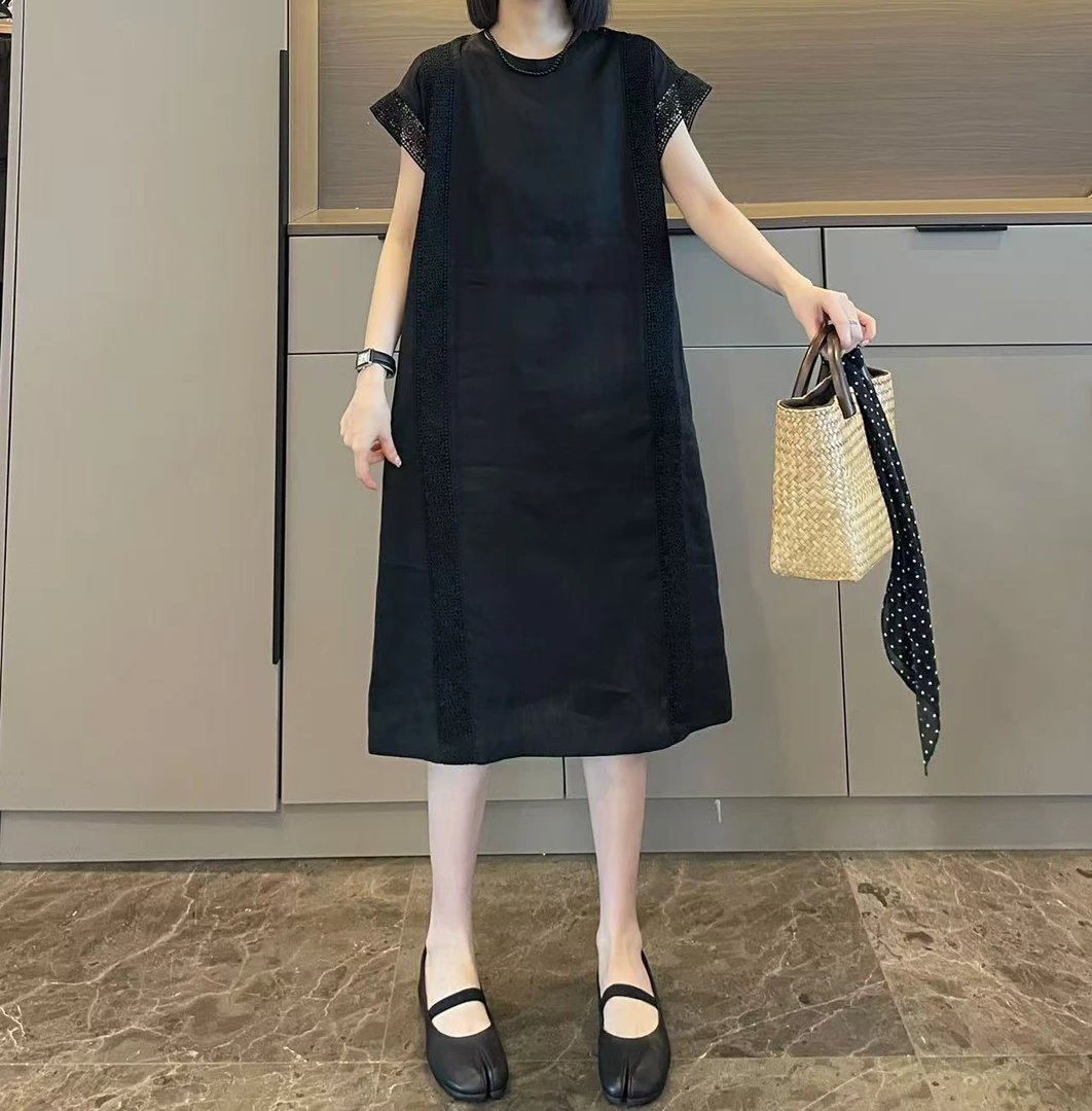 米可/MK-2625ZJ【刺绣钩花镂空麻料连衣裙】时尚夏季新款连衣裙