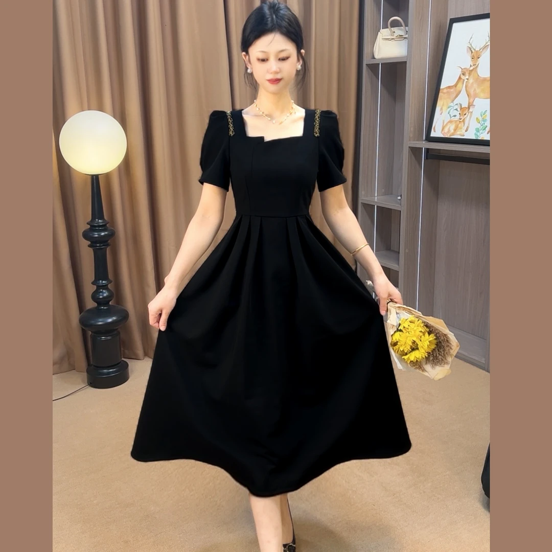 【思语定制】新款高级设计感不规则领显瘦气质收腰连衣裙RS2515