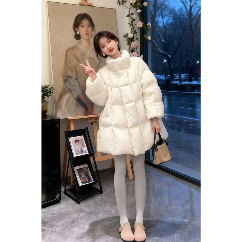 冬季新款立领加厚保暖面包服女慵懒风软糯长袖上衣套装