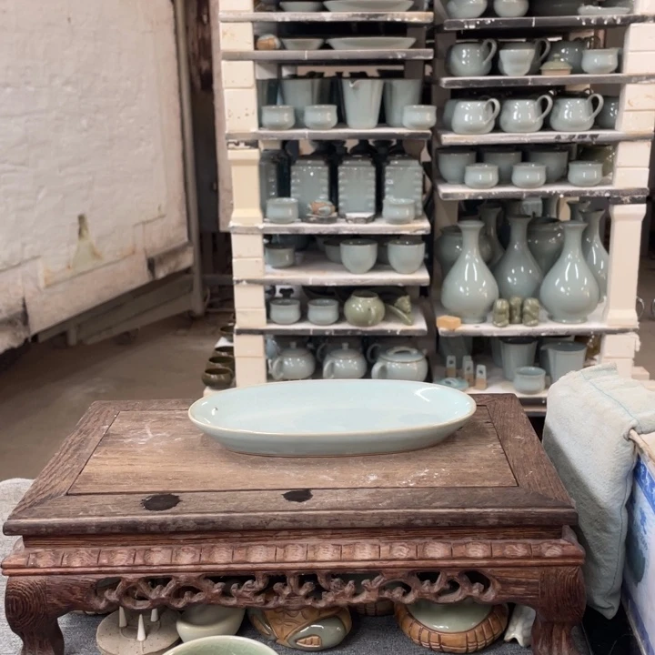 摆件天青釉小椭圆洗