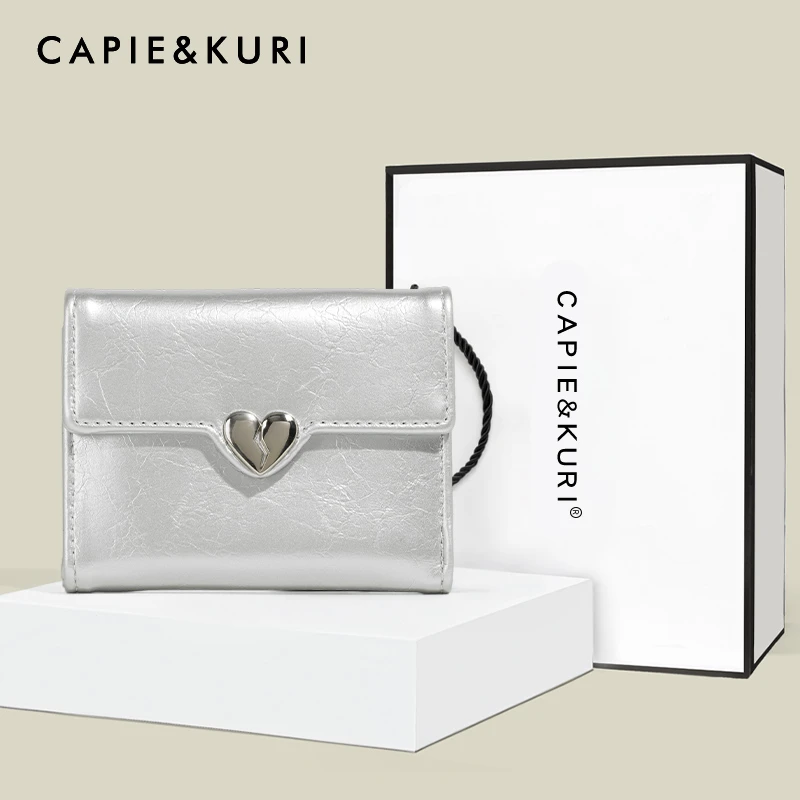 CAPIE&KURI小众设计爱心短款钱包女礼物高级感多卡位三折搭扣卡包