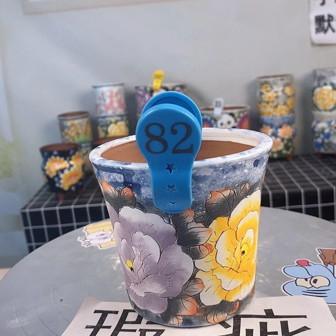 红泥花盆红陶手绘花盆