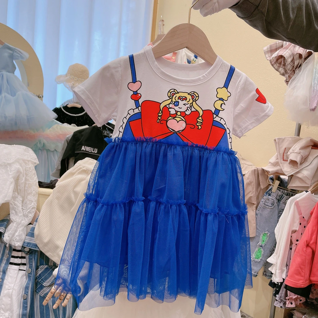 3057抖3 夏季新品女童宝宝娃娃领短袖连衣裙 中小童简约连衣裙