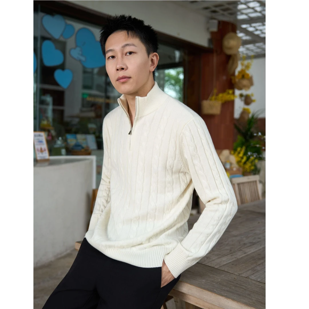 【500克加厚】秋冬男士立领半拉康赛妮妞花双股加厚100%羊绒外套