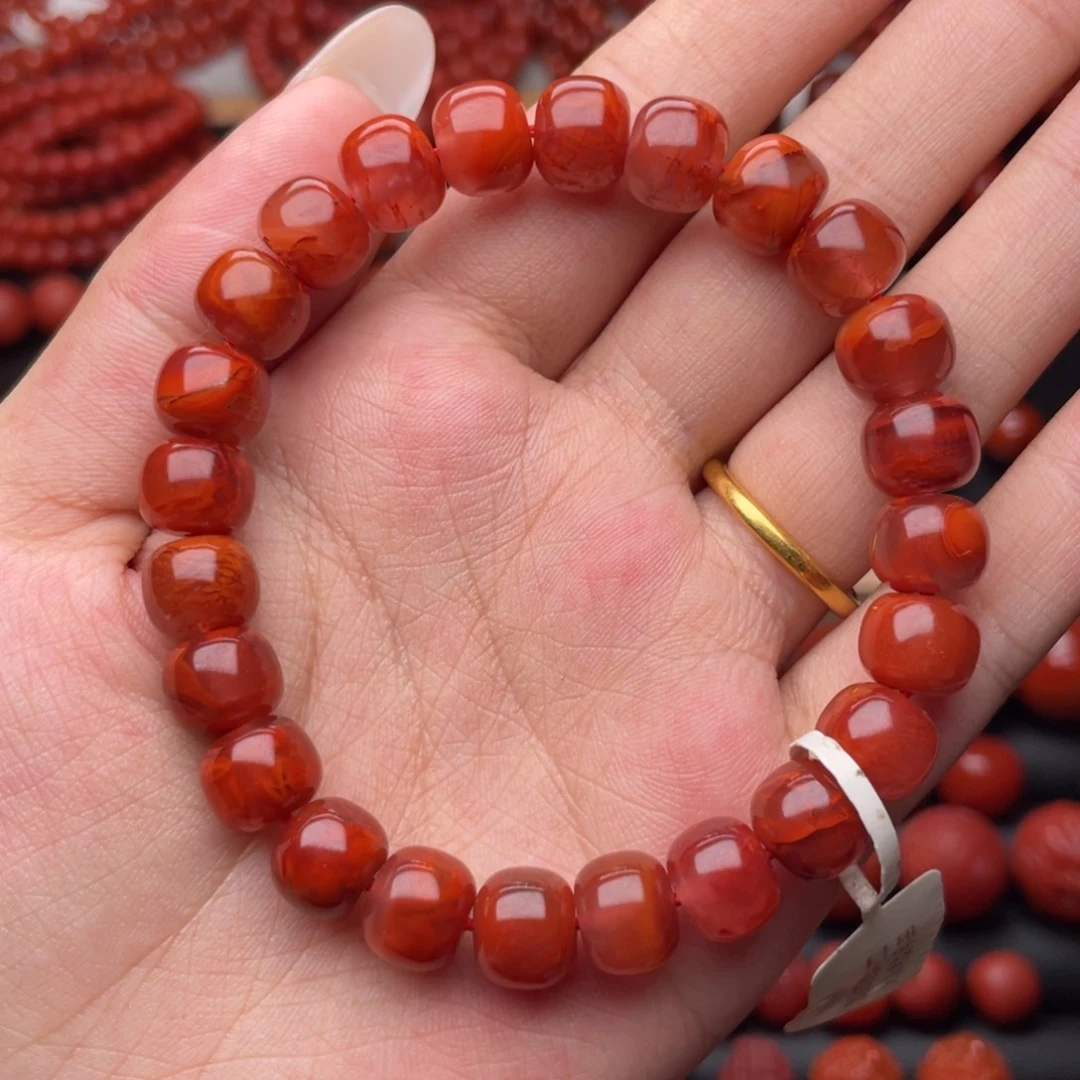 南红玛瑙未镶嵌手串Y9.6mm顶品牛血火焰老型手串