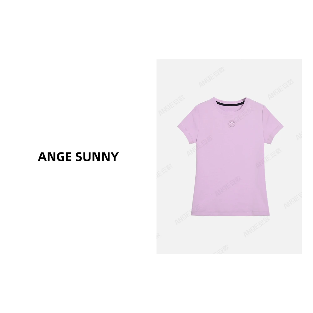 ANGE SUNNY【小月亮紫色T恤】圆领短袖修身刺绣上衣时尚新款
