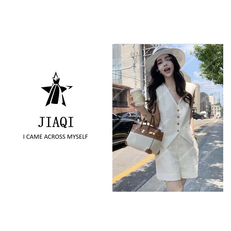 【佳琪高奢】修身型短裤休闲马甲套装千金风显瘦气质时尚洋气2511
