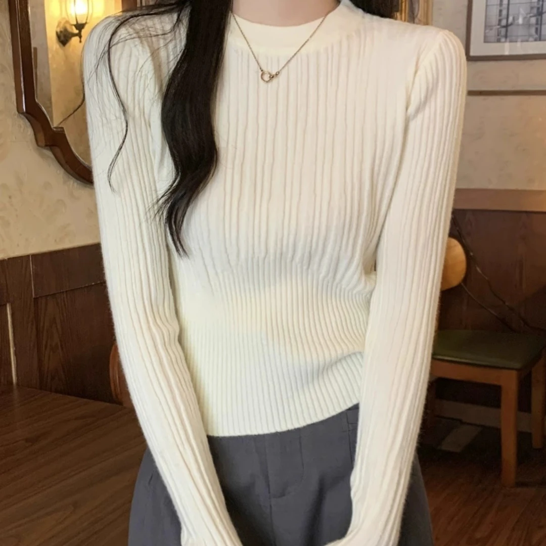 韩版气质低领打底衫2025新款女秋冬季针织衫毛衣内搭保暖T恤上衣