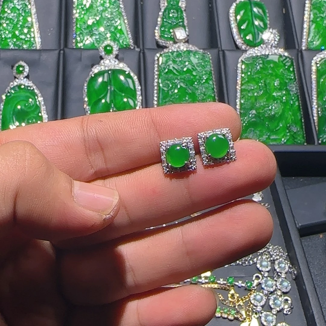 翡翠银S925镶嵌耳饰