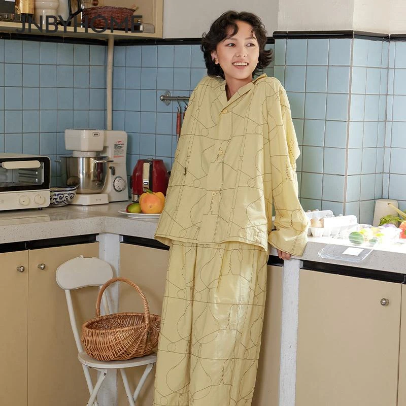 JNBYHOME江南布衣24秋家居服可外穿长袖休闲女格纹套装舒适睡衣
