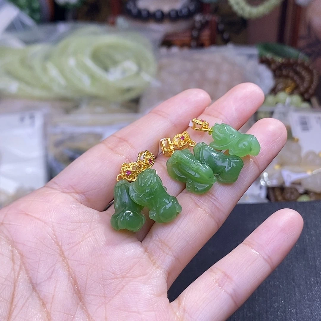 和田玉未镶嵌颈饰多样性发一 925.银貔貅苹果绿碧玉