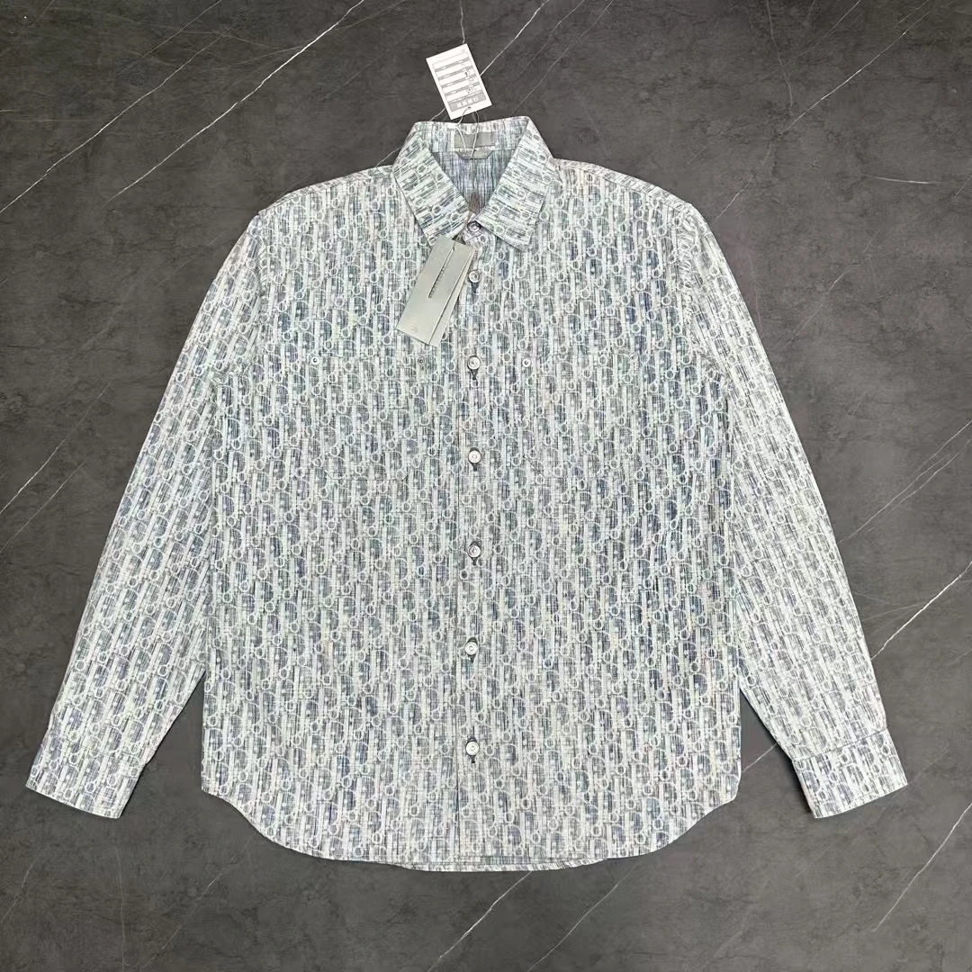 99新 DIOR/迪奥 Dior 迪奥 满印LOGO 水洗蓝牛仔衬衫39码