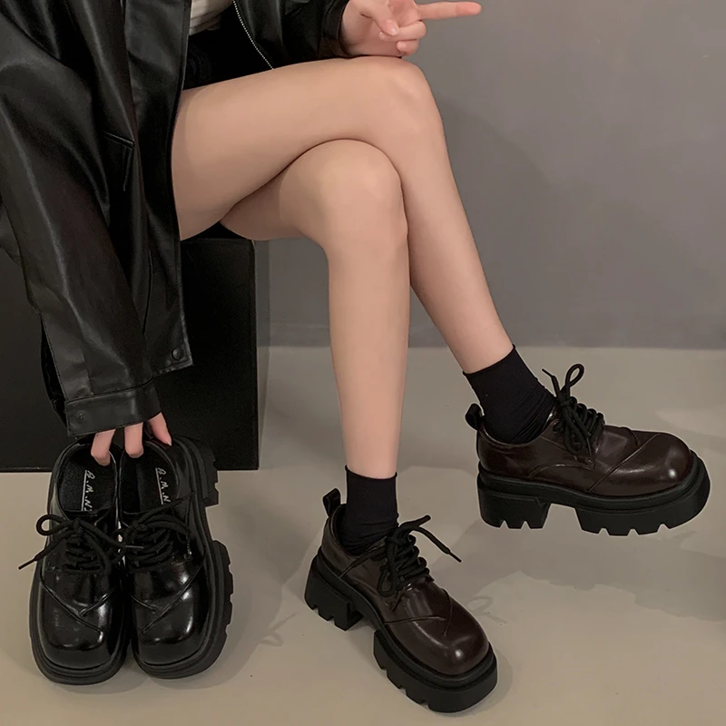 现货贾不假英伦风单鞋女2025新款潮流复古风小个子厚底休闲小皮鞋