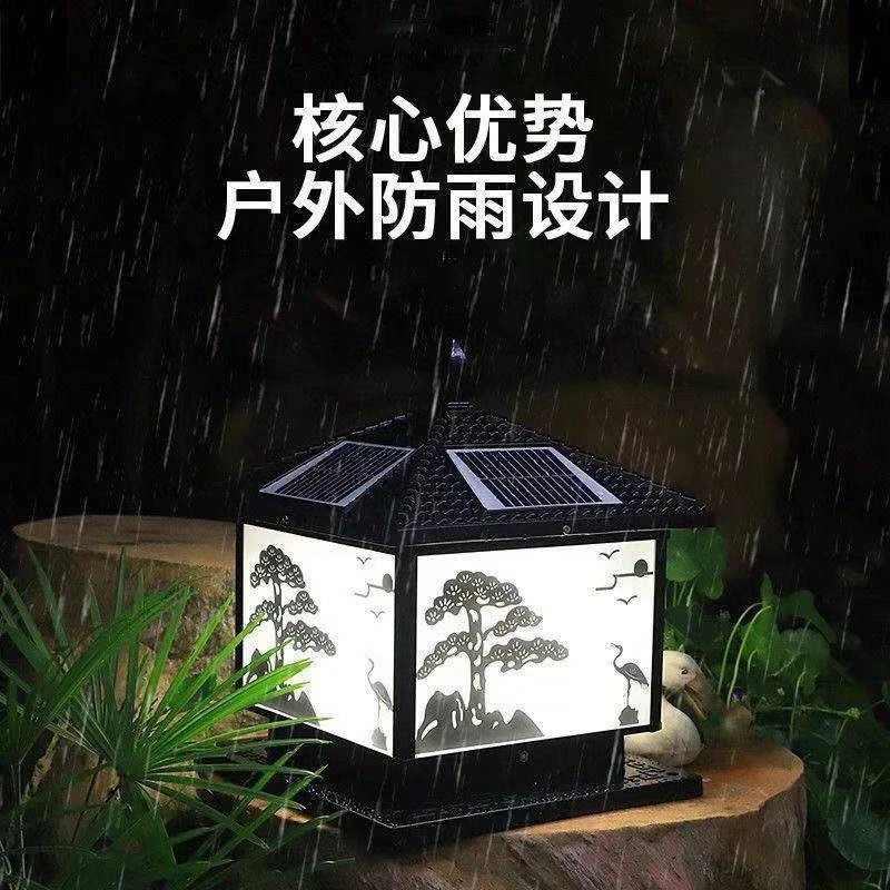 拍一发二松鹤款户外太阳能柱头灯家用太阳能门柱灯户外景观庭院灯