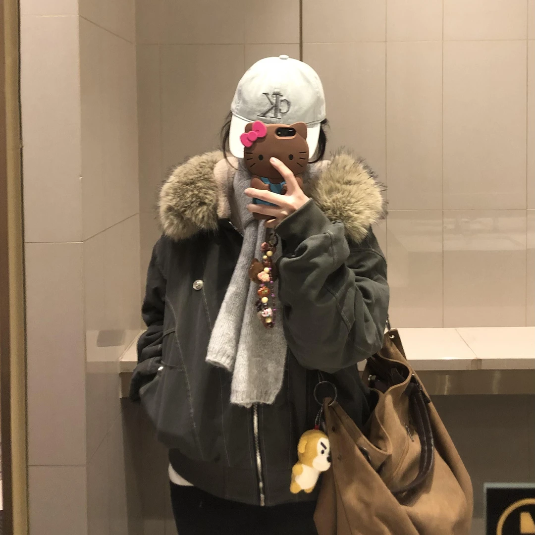 美式复古座山雕冬装派克棉服女2025新款加绒加厚棉袄工装短款外套