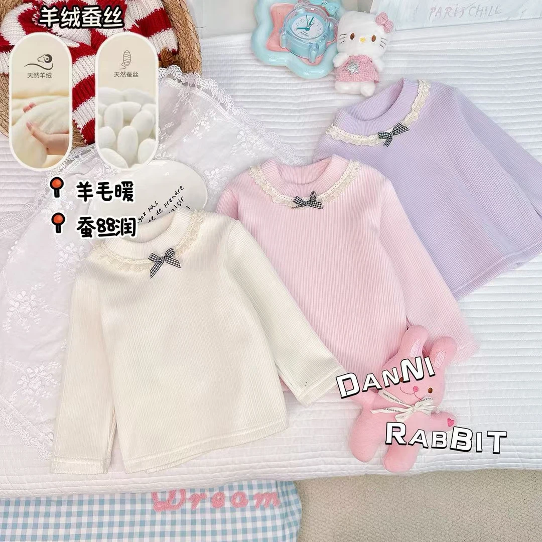 「Dannirabbit」【羊毛蚕丝】冬款&女童蕾丝花边套头打底衫【G-5795】