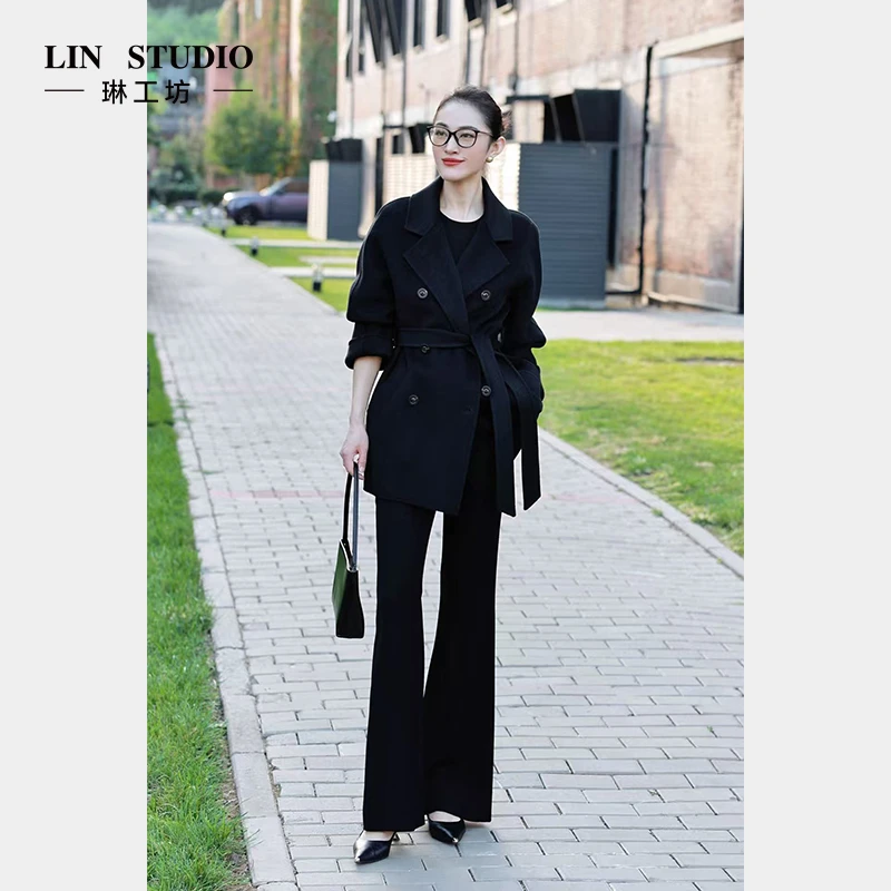 【粉丝回馈款】【桑蚕丝+山羊绒+绵羊毛】琳工坊“影恬”黑色大衣唐琳