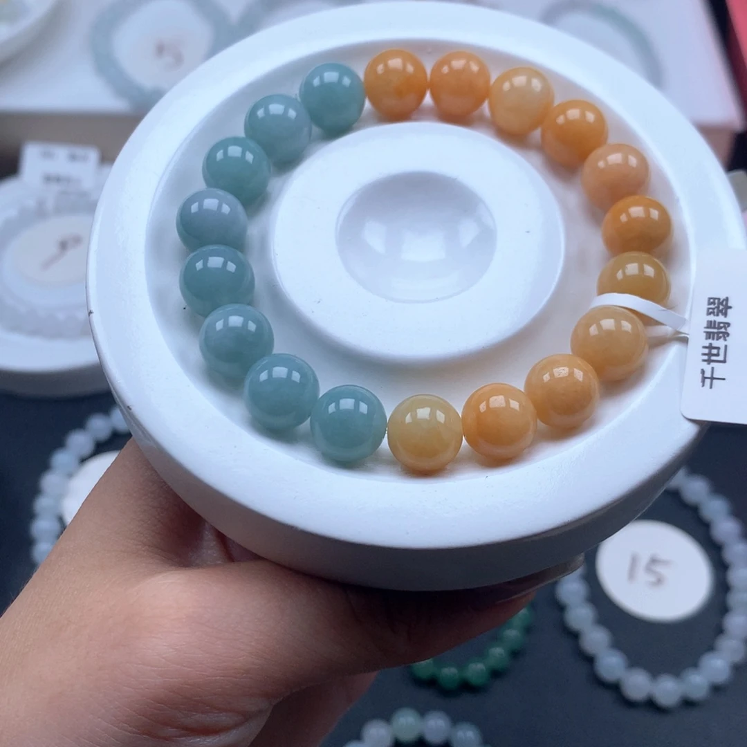 未镶嵌手串翡翠缅甸A货翡翠 双色 卡10