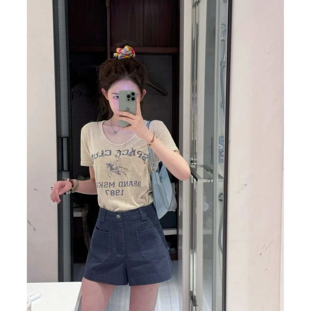 MAXINRUI 【必入款】牛仔100%纯棉重磅织造腰头钻石花短裤RRP25123