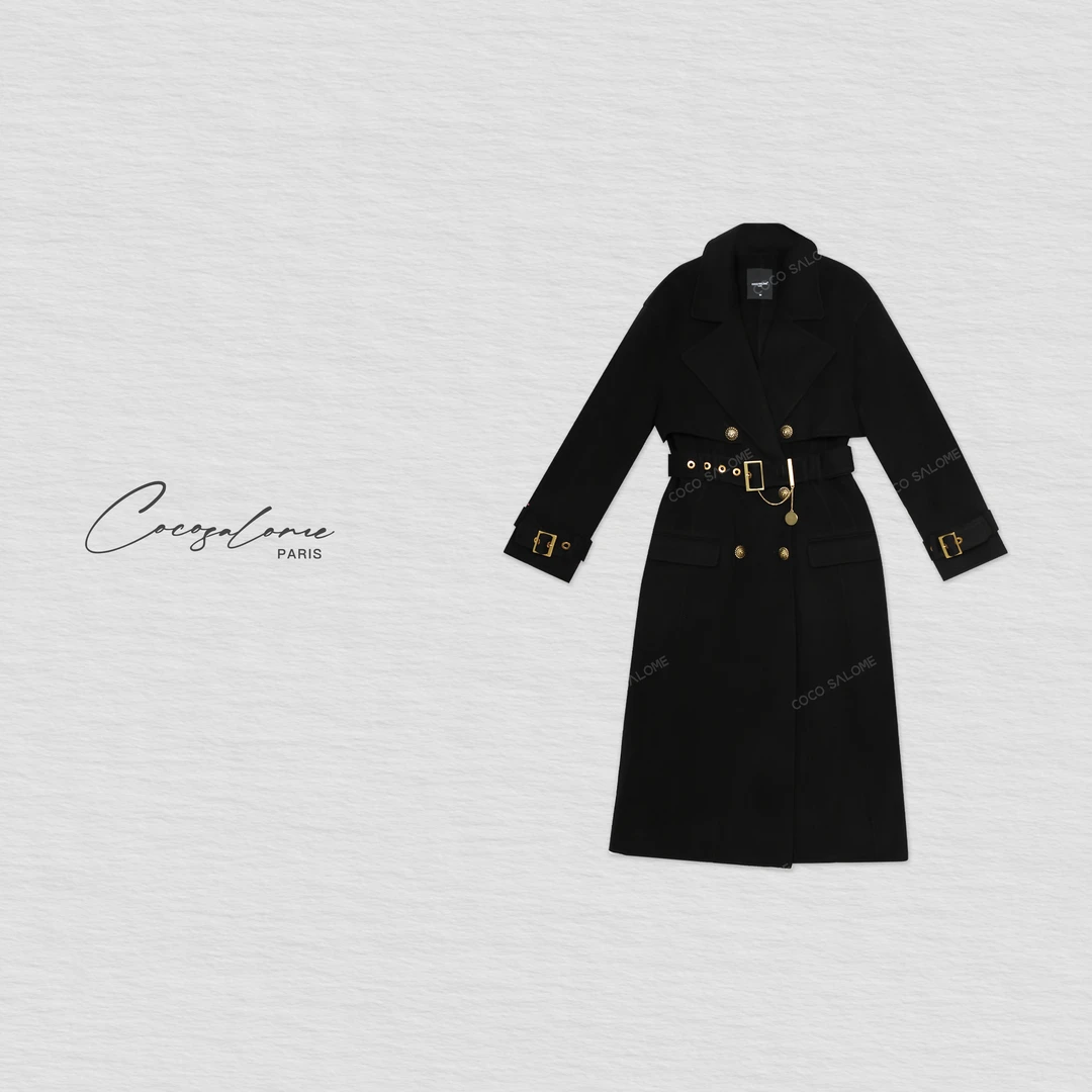 韩彬彬"拿破仑"秋冬带腰带长款女装气质洋气服装大衣外套1165-10