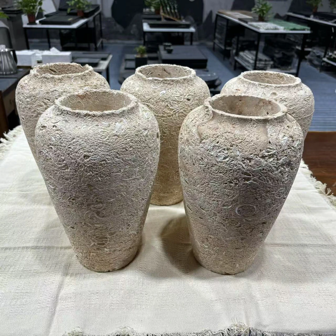 天然大理石贝壳石，大口径花瓶：300x180,瓶口10cm，偏远地区补邮费