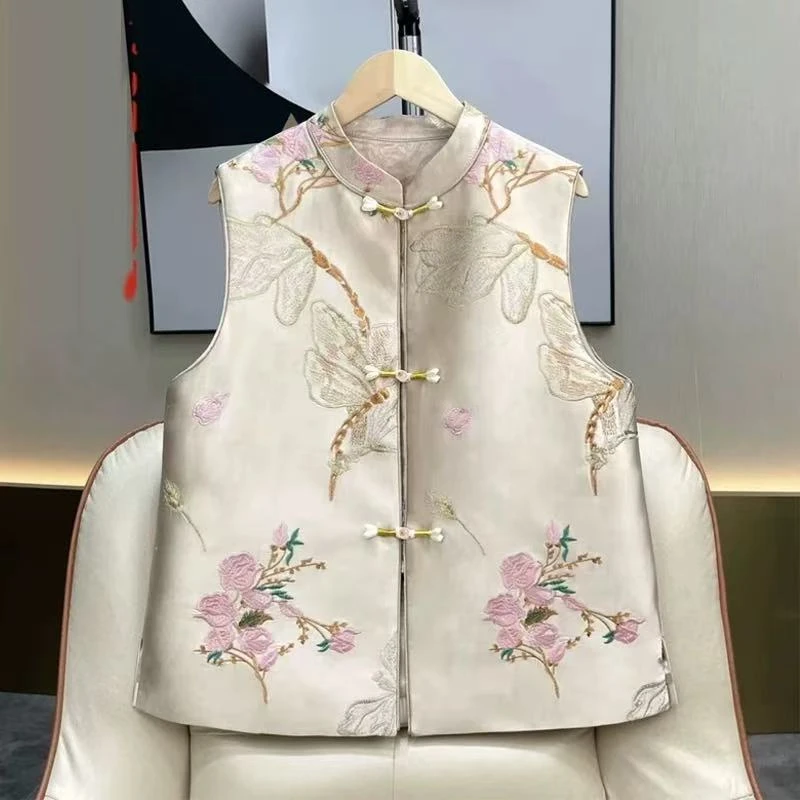花蔓~121春季国风织锦金提花刺绣马甲女新中式复古盘扣坎肩上衣