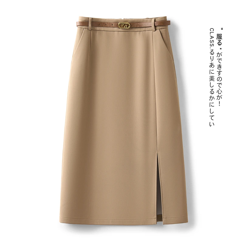 拉夏贝尔开叉西装a字半身裙女2025早春秋新款时尚中长款包臀半裙