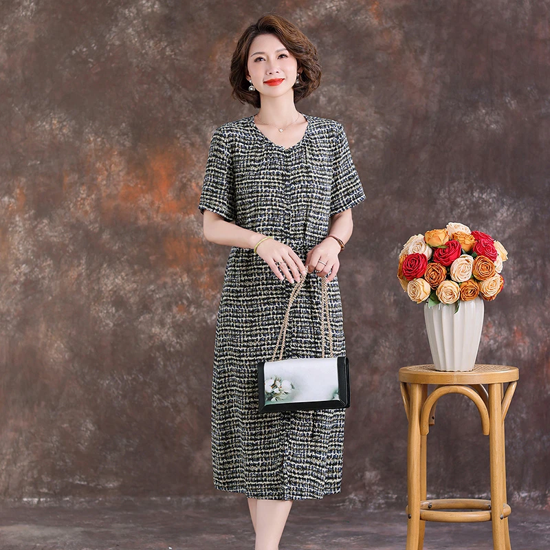 齐黛品牌真丝连衣裙2025新款女夏气质显瘦减龄妈妈中长款桑蚕丝裙