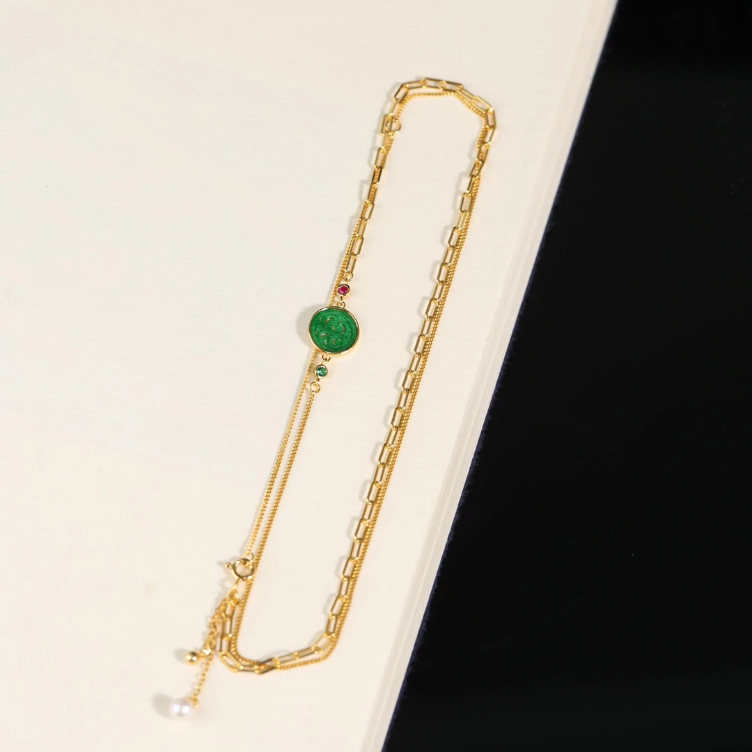 【小圆满】原创国风新中式定制珠宝s925银镶嵌翡翠圆牌项链