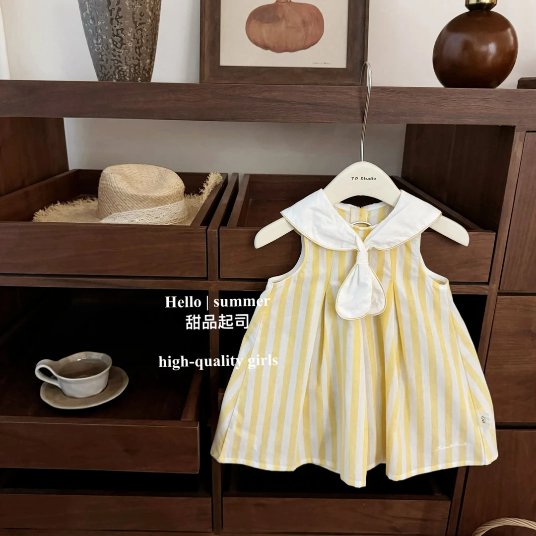 【甜品起司】漫高艺术生！韩国童装女宝宝甜美领结翻领学院风背心裙
