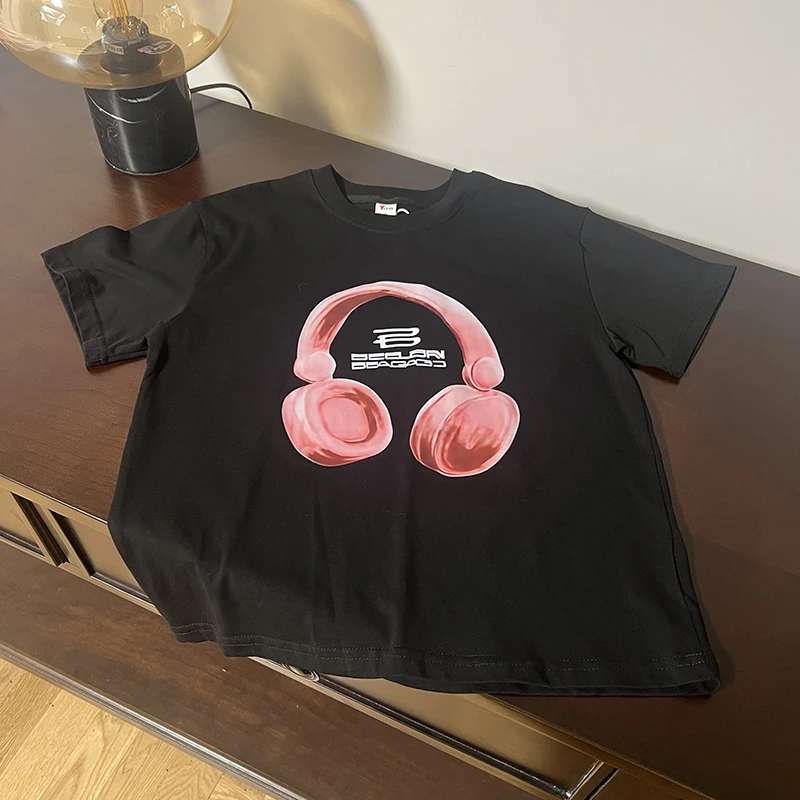 西西家夏款女童时尚百搭耳机印花短袖T恤18138