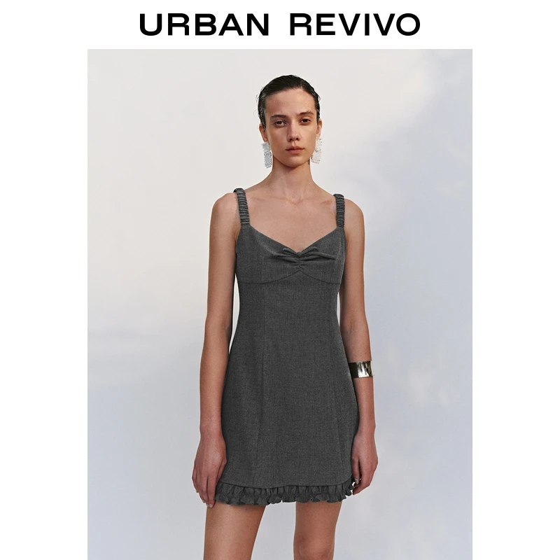 UR2025秋季新款女通勤格雷系蝴蝶结系带无袖连衣裙UYL750087