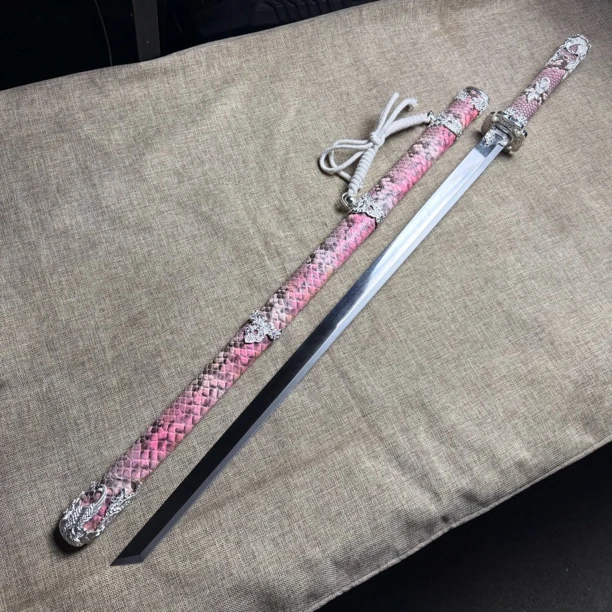 3418 龙泉昊天宝剑玉钢七枚合夹钢蟒皮镀银未开刃