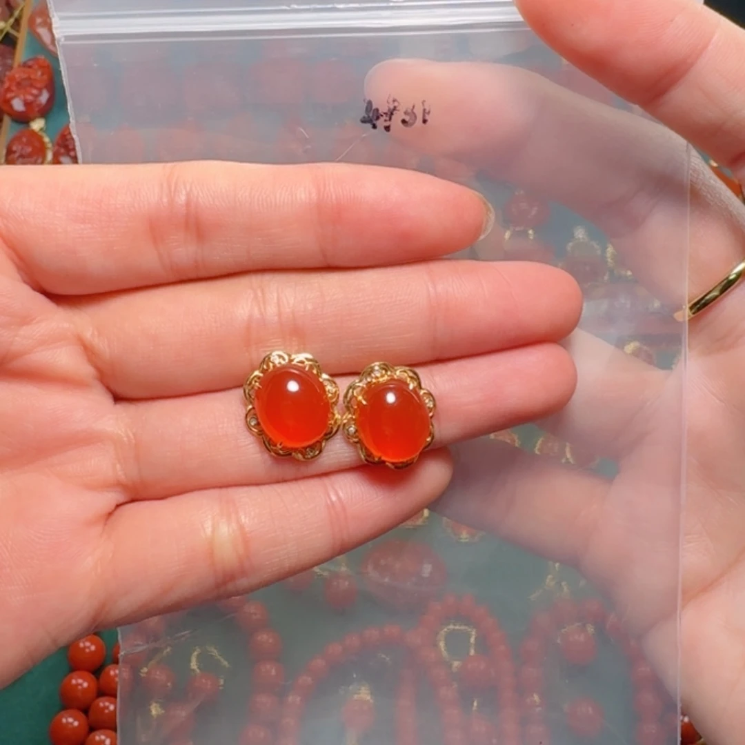 南红玛瑙南红18K金镶嵌璞**玉