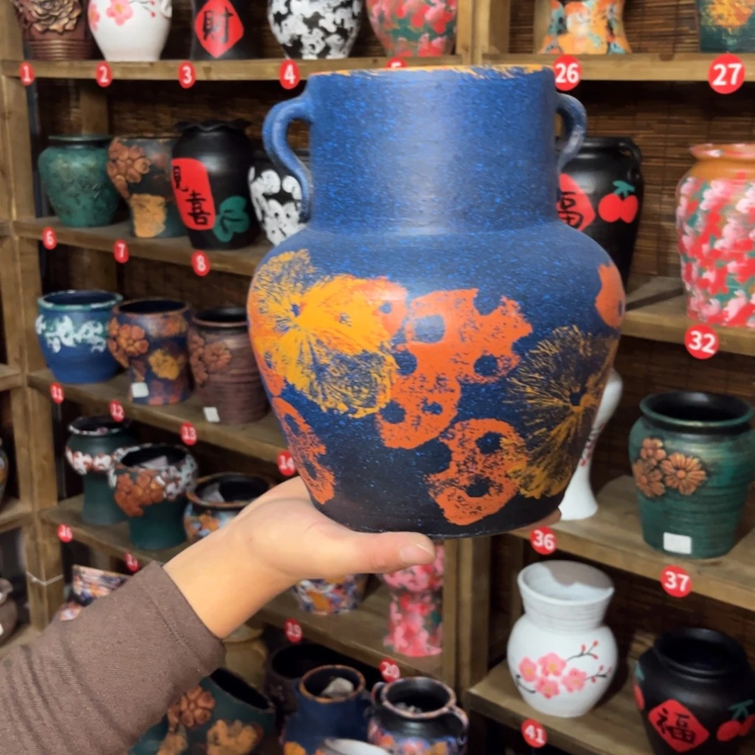 红陶浮雕花盆炸炸炸