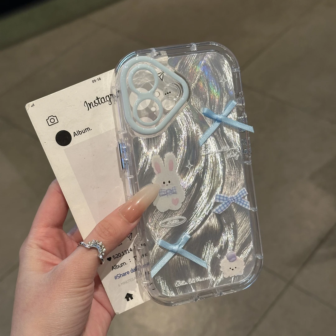 欧克里里蓝蝴蝶结兔子适用苹果16promax手机壳华为vivo小米15oppo