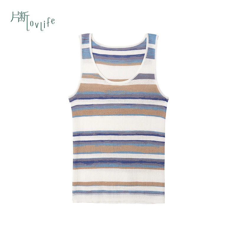 片断毛针织衫女新款条纹小清新简约基础内搭外穿背心上衣