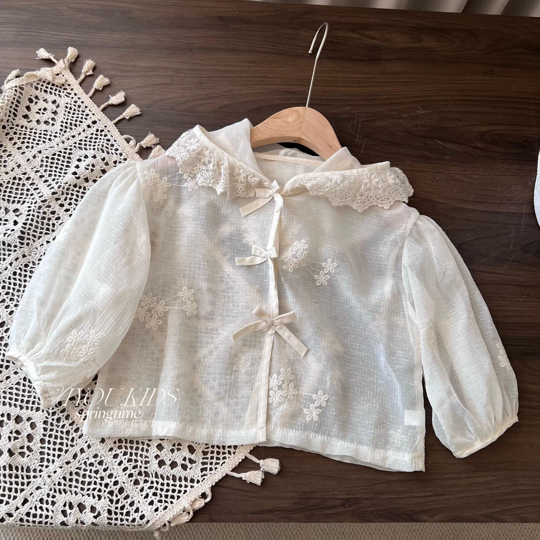 2025夏季新款女童韩版雪纺刺绣花甜美遮阳百搭空调衫外套25065