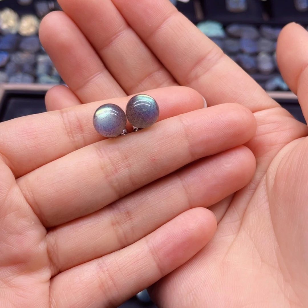 长石耳钉银S925镶嵌吉*耳钉